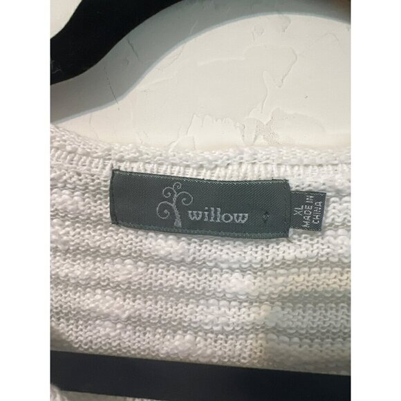 Willow XL Grey and White Cardigan Wood Buttons Slub Cotton Button Up Sweater - Picture 3 of 7